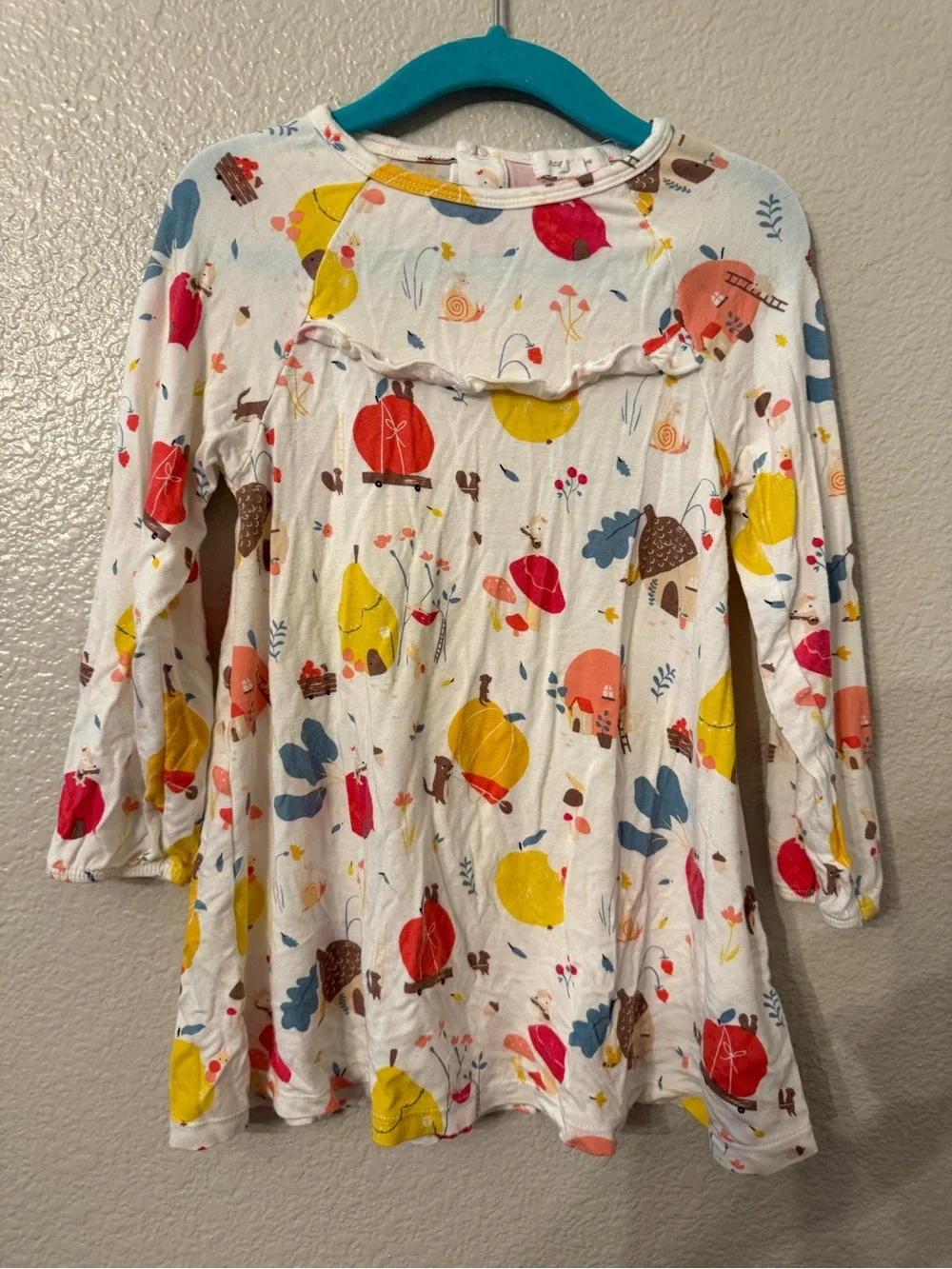 Angel Dear White Long-Sleeve Dress with Yellow, Red and Blue Accents